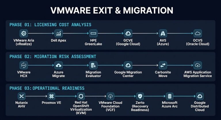 VMware exit — Broadcom licensing cost analysis, HCI migration readiness, and cutover validation tools