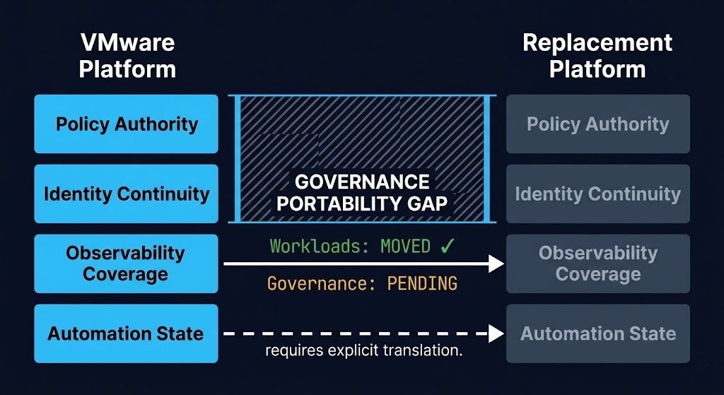 Governance Portability Gap — policy authority transfer failure during VMware platform transition