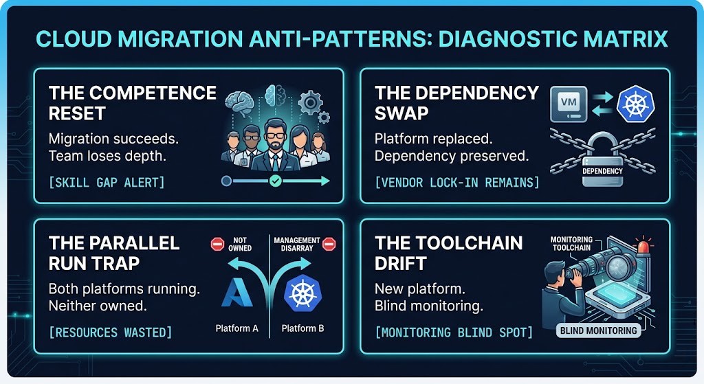 vmware skills gap four failure modes — Competence Reset, Dependency Swap, Parallel Run Trap, Toolchain Drift
