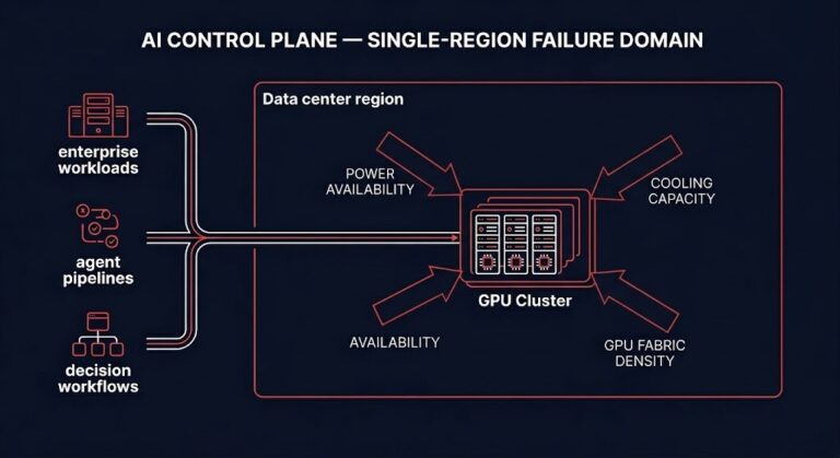 AI control plane architecture single-region failure domain — concentration forces diagram