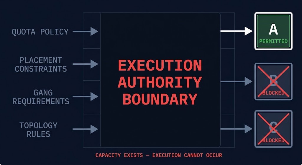 execution authority boundary — cluster scheduler enforcing placement policy across GPU nodes