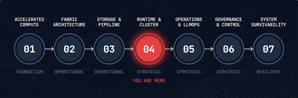 AI infrastructure architecture maturity spine — runtime cluster orchestration stage 04 of 07