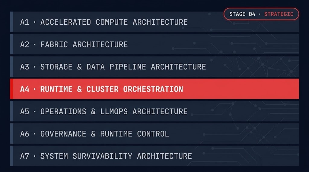 runtime cluster orchestration maturity stage — AI infrastructure stage 04 of 07
runtime cluster orchestration maturity stage — AI infrastructure stage 04 of 07