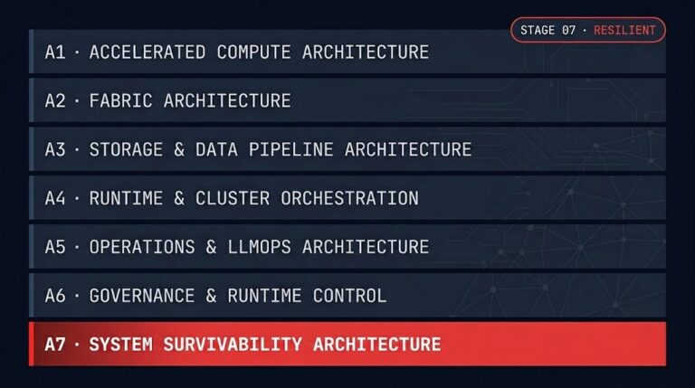 AI system survivability architecture — failure-state design and distributed inference continuity, maturity stage 07 of 07