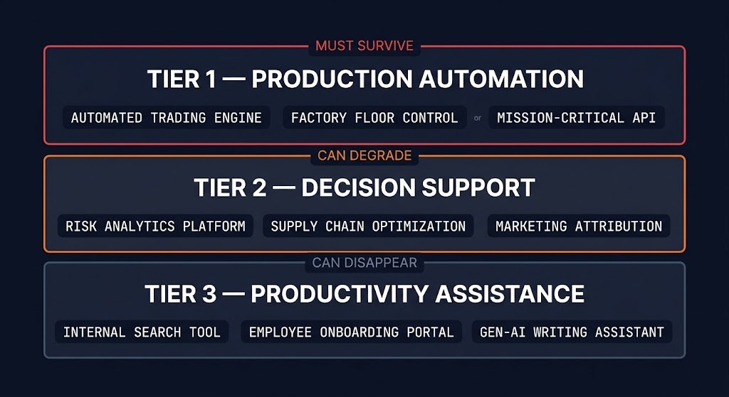 AI workload survivability tier classification — production automation decision support productivity assistance