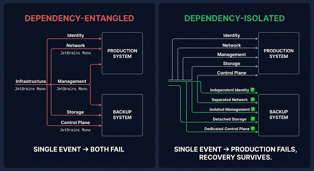 dependency-isolated backup architecture versus dependency-entangled backup architecture