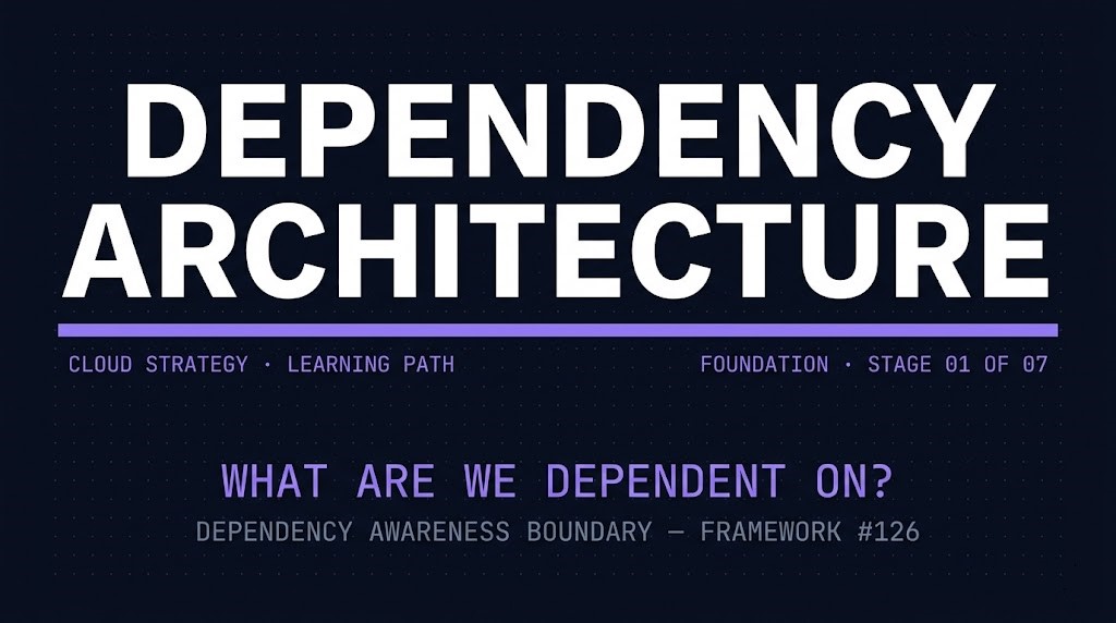 Cloud architecture learning path maturity spine showing CS1 Dependency Architecture as the Foundation stage