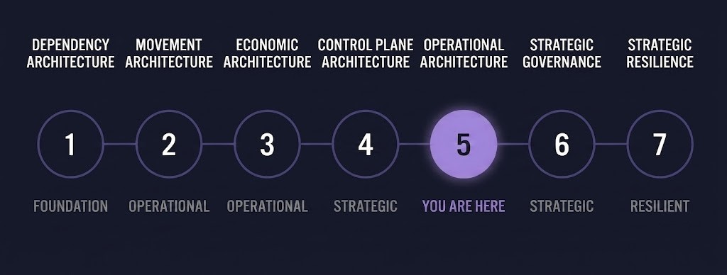 Cloud Architecture Learning Path maturity spine — Operational Architecture highlighted as Strategic stage 05 of 07