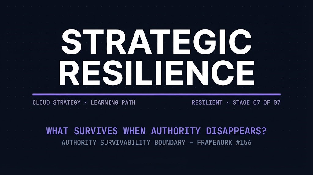 Cloud strategic resilience learning path stage showing Strategic Resilience as the final Resilient stage 07 of 07 of the cloud strategy learning path