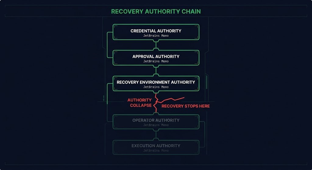 disaster recovery authority — the five-domain authority chain that determines whether recovery can start
