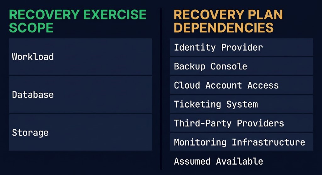 DR plan failure — assumed not tested dependencies in enterprise recovery architecture