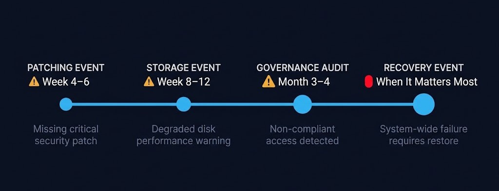 proxmox migration assumption failure sequence — patching storage governance recovery timeline
