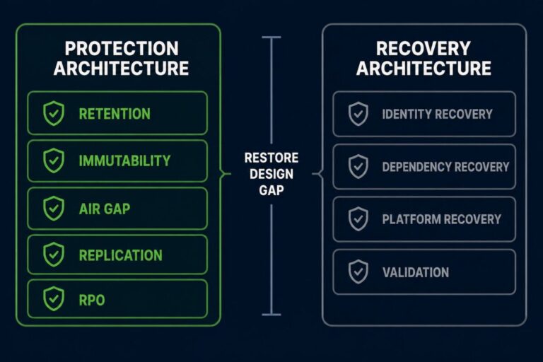 Restore Design Gap framework — protection architecture versus recovery architecture