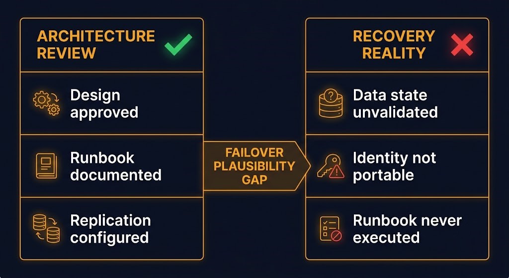 multi-cloud failover plausibility gap — architecture approved vs recovery never proven
