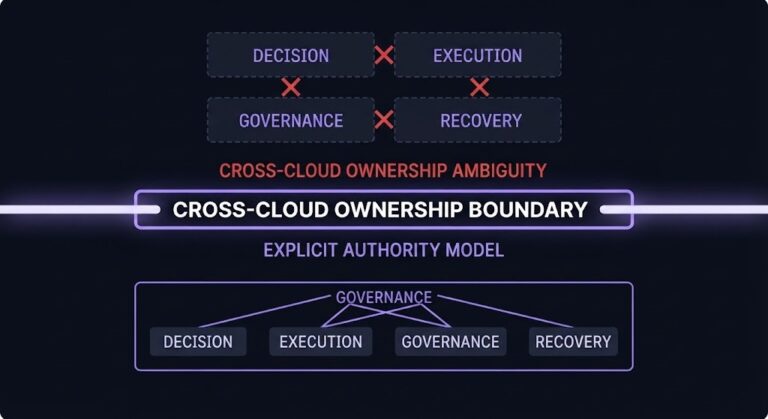multi-cloud ownership boundary — four authority domains fragmenting at the cross-cloud seam