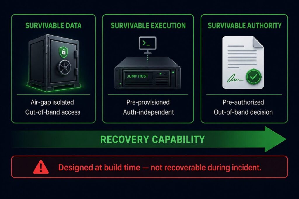 recoverability gap architecture — survivable data execution and authority design requirements