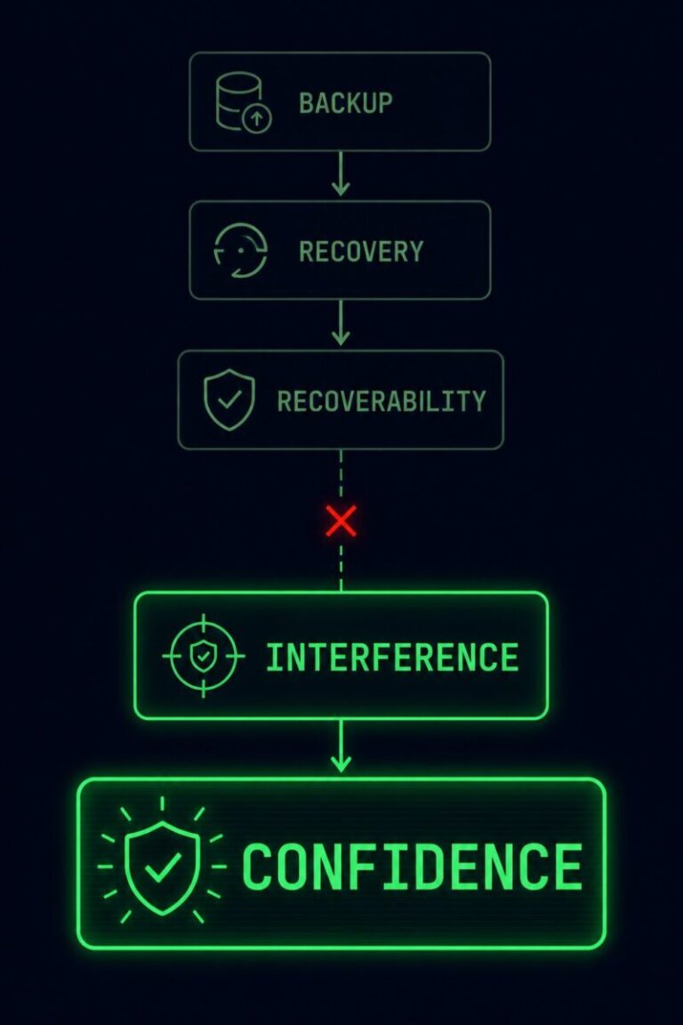 adversarial restore testing — recovery maturity progression from backup to interference to confidence