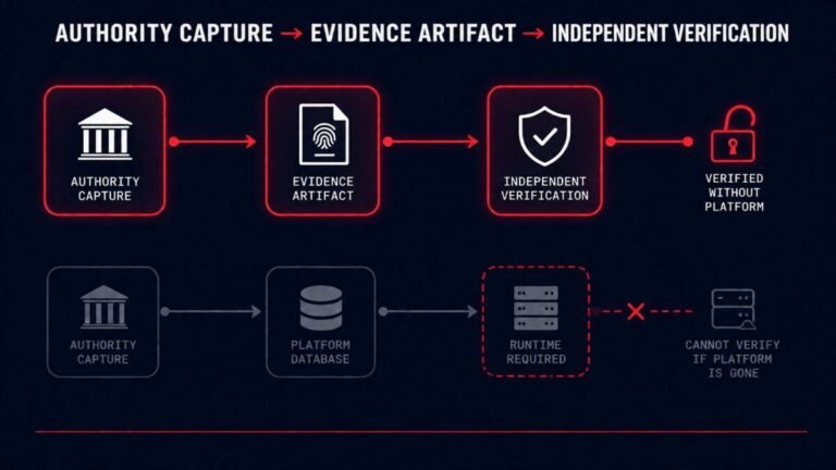 vidence verification — authority capture and independent verification versus a runtime-dependent evidence claim