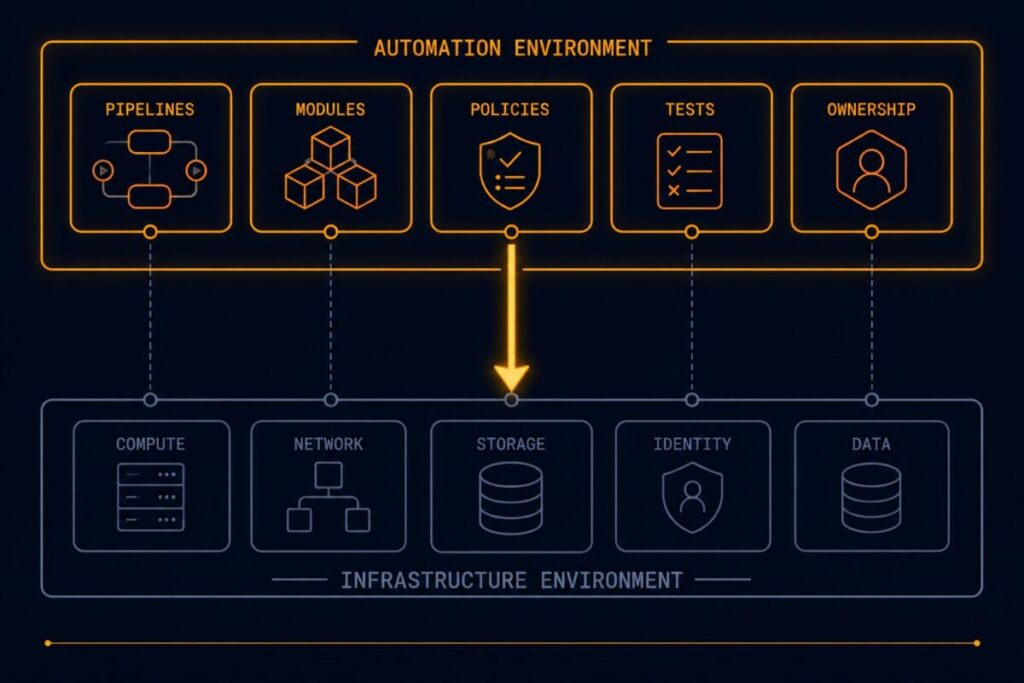 the second operating environment automation creates alongside the infrastructure it manages