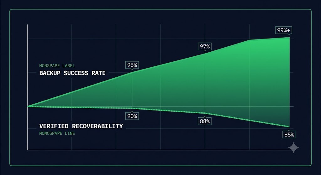 backup success rate vs recoverability — diverging metrics diagram