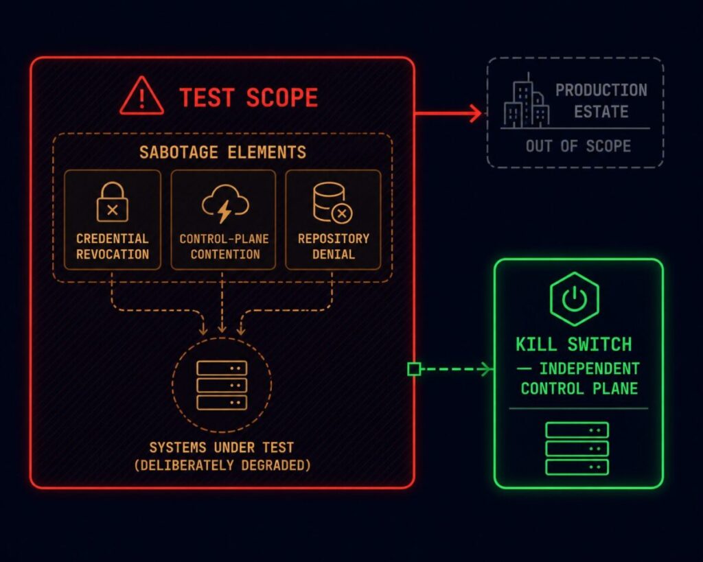 blast radius containment for adversarial restore test design