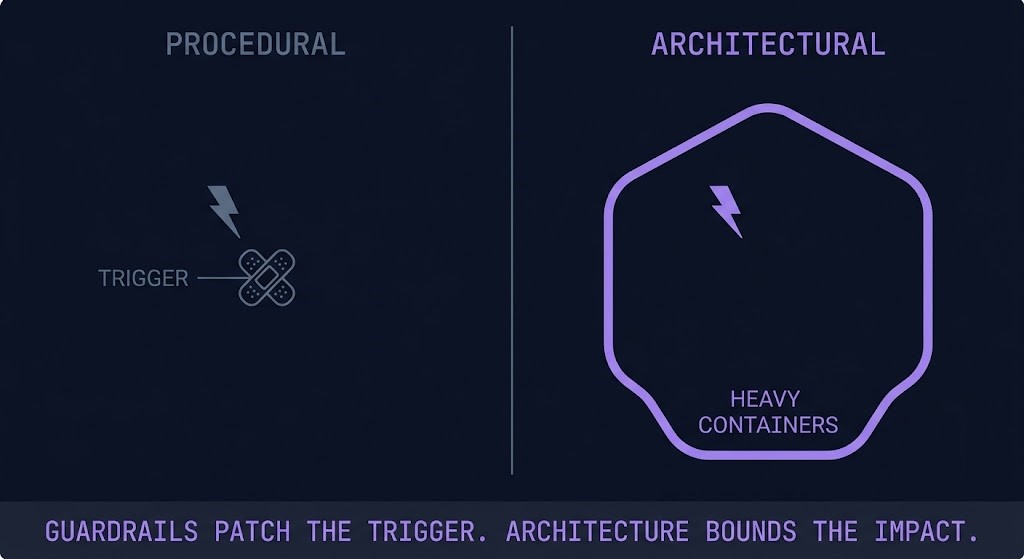 blast radius — procedural thinking versus architectural thinking comparison