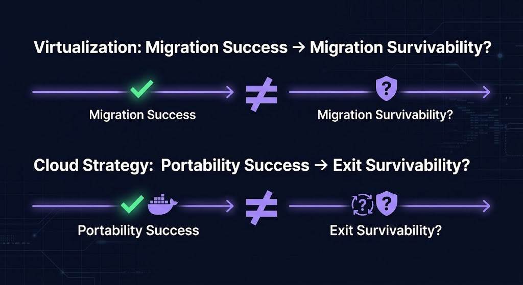 migration survivability vs exit survivability — cross-pillar parallel diagram