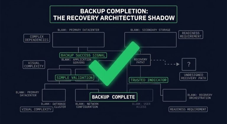 recovery design boundary — backup completion signal versus designed recovery architecture