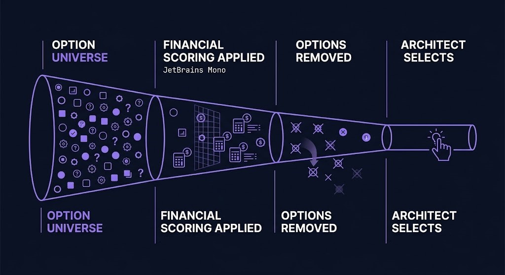 architecting for value — the decision origination boundary where financial scoring narrows architectural options
