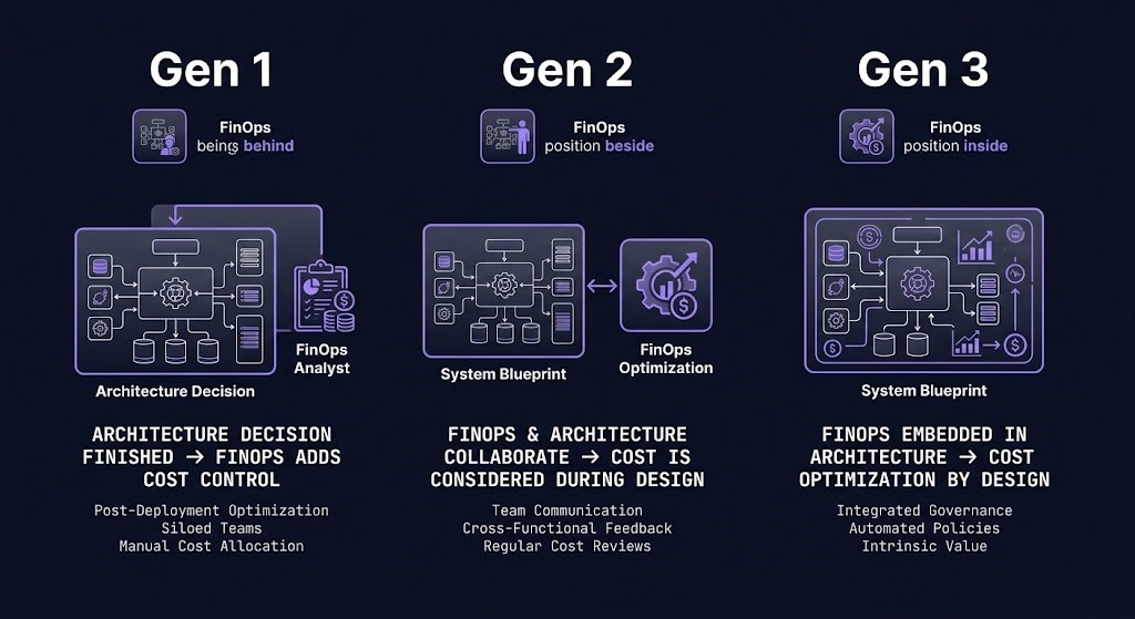 three generations of FinOps — cost validation, cost comparison, value-driven option formation