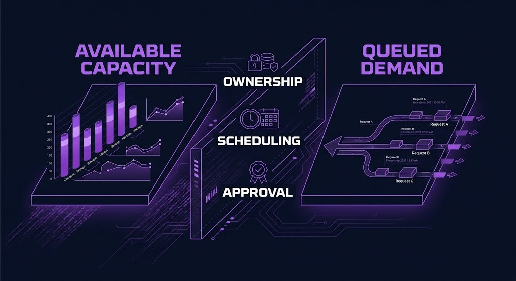 Queue-Idle Paradox — capacity and demand existing simultaneously without work happening