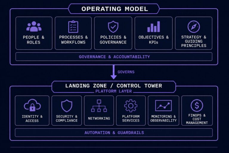operating model — Azure Landing Zone and AWS Control Tower governing platform structure