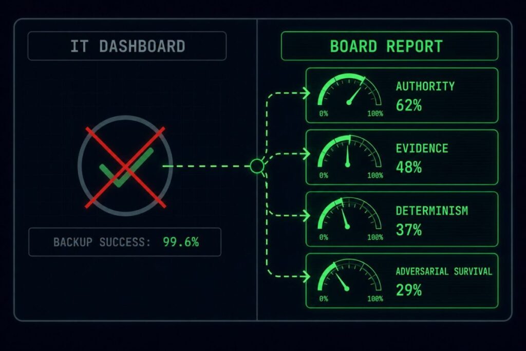 recovery readiness metric — operational backup dashboard transforming into a board governance report
