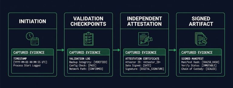 restore evidence — timestamped artifact chain proving a DR restore occurred