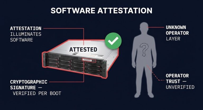 confidential computing attestation proves the software identity, not who operates the infrastructure behind it