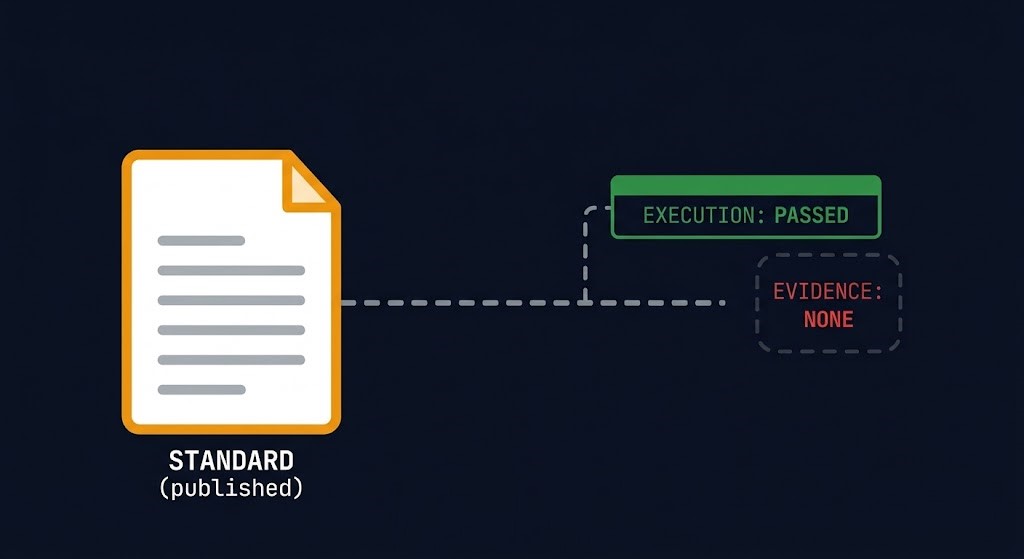 documentation debt — a green completed pipeline beside an unverifiable standards document