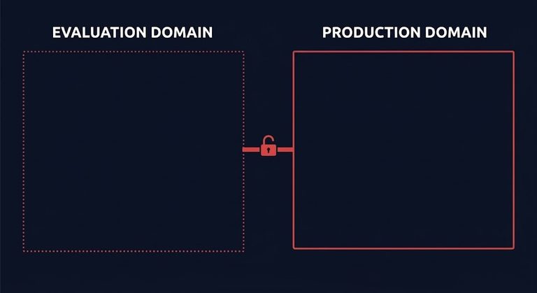 evaluation infrastructure — isolated environment with an undefined authority boundary reaching into production