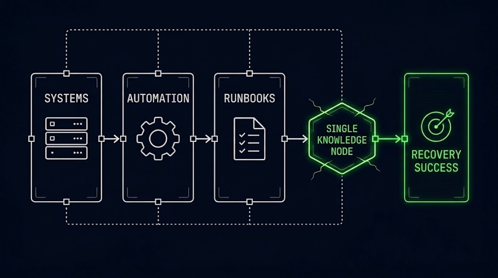 recovery bus factor — recovery capability trapped inside a single knowledge node