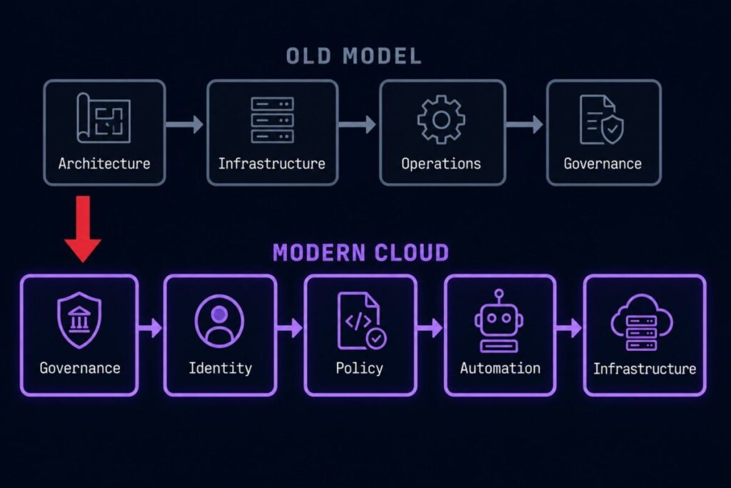 cloud governance failure domains — dependency chain inversion from architecture-led to governance-led infrastructure