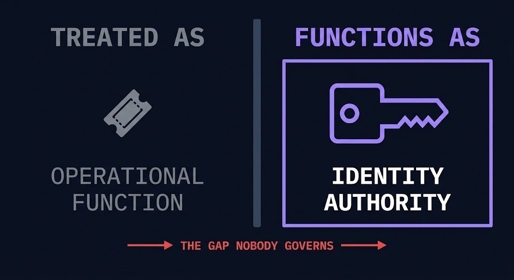 Comparison showing help desk treated as operational function versus functioning as identity authority