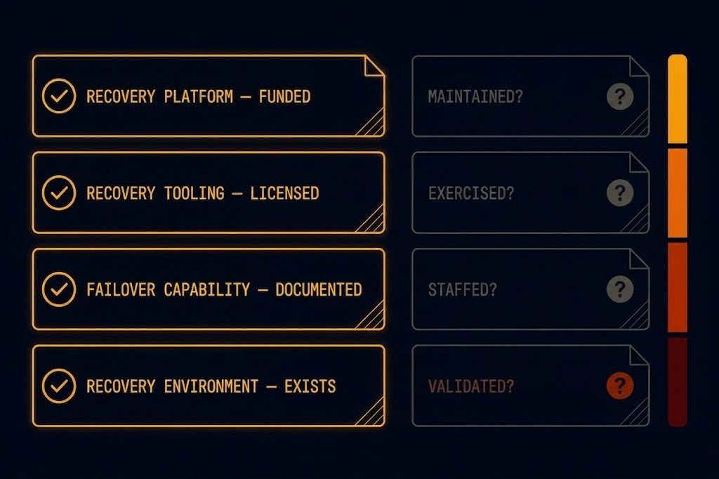 infrastructure survivability theater — capability documented without an accountable owner