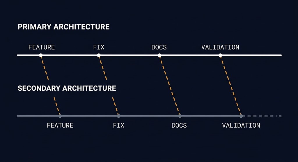 secondary platform lag — feature, fix, and documentation delay stacking as invisible debt