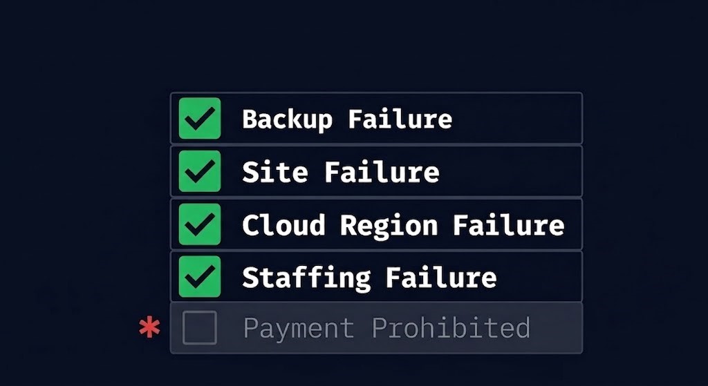 disaster recovery tabletop test coverage versus the untested payment-prohibited scenario
