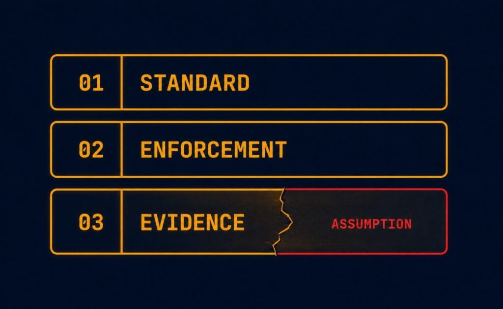 three layers of infrastructure governance — standard, enforcement, evidence