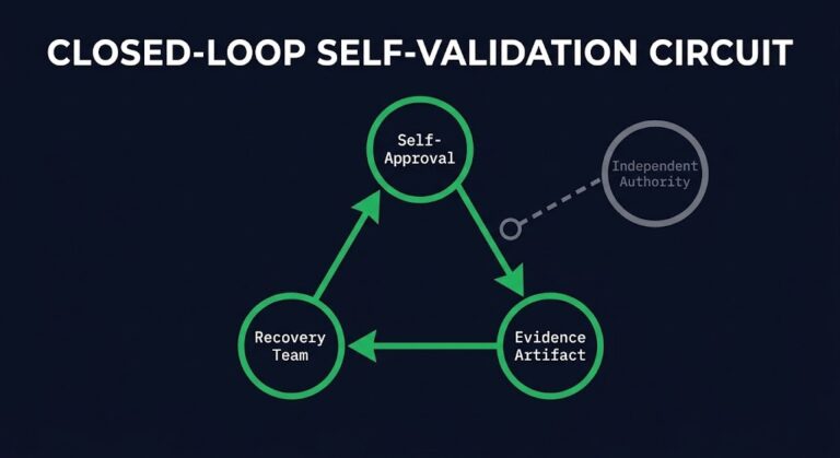 recovery evidence boundary — self-validation loop with no independent authority connection