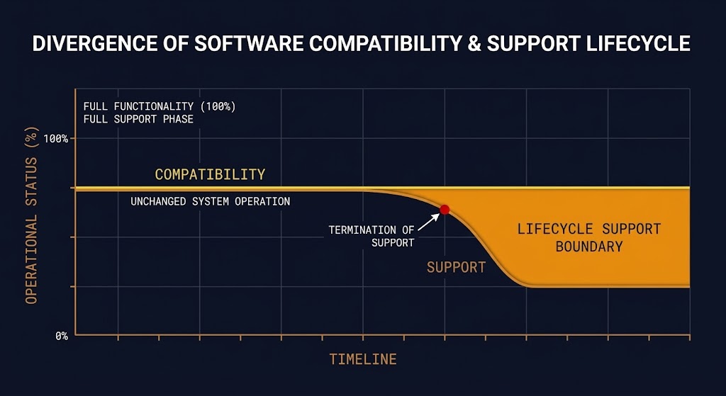 lifecycle support boundary — compatibility and support decaying on independent curves