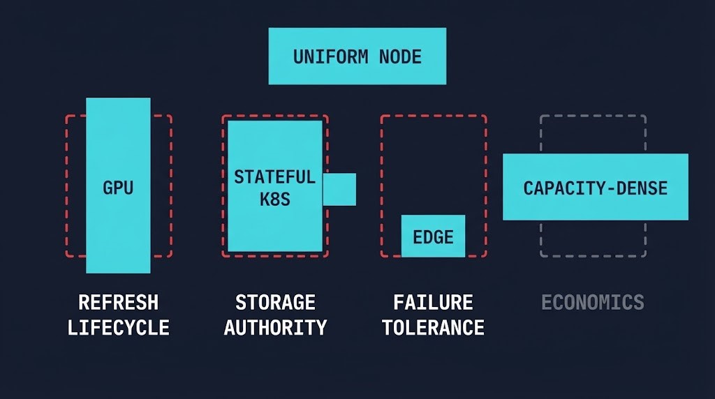 four workload types that break the uniform-node assumption of HCI