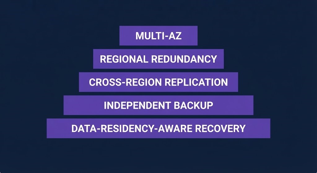 recoverability boundary — five-layer scaffold from multi-AZ to data-residency-aware recovery