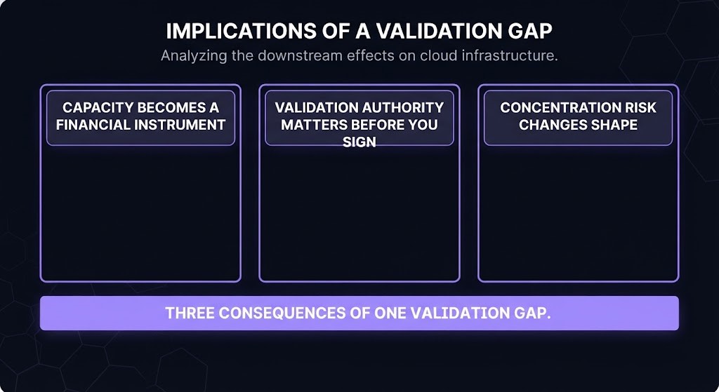 Power guarantee consequences — capacity financialization, validation authority, concentration risk