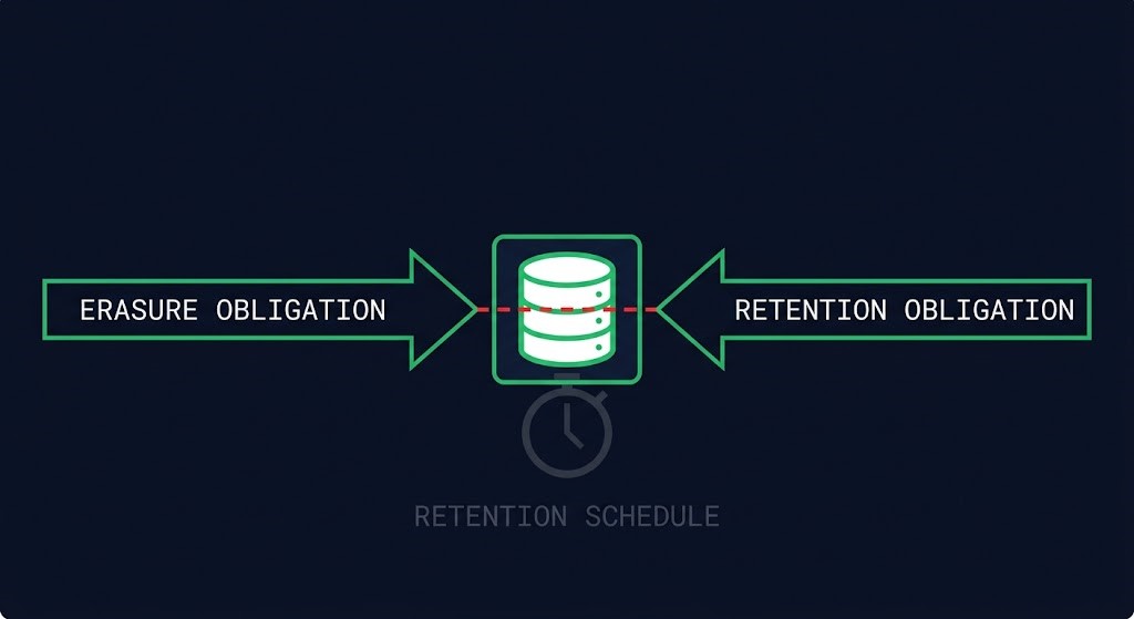 retention conflict architecture — two legal obligations converging on one backup record